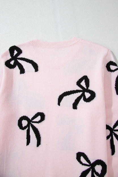 SYNZ Blush Pink Winter Sweater with Bow Pattern Bow