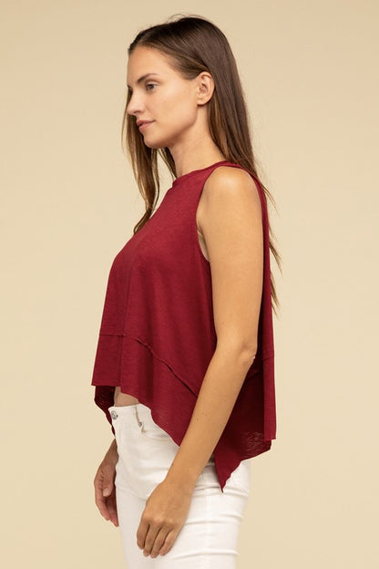 ZENANA Shark Bite Side Slit Short Sleeveless Top