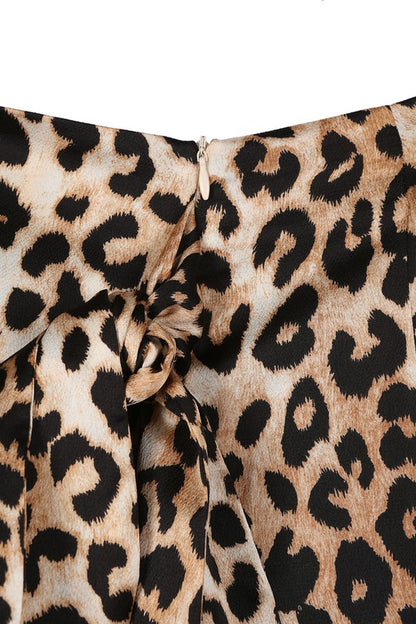 LILOU Satin leopard tie skirt