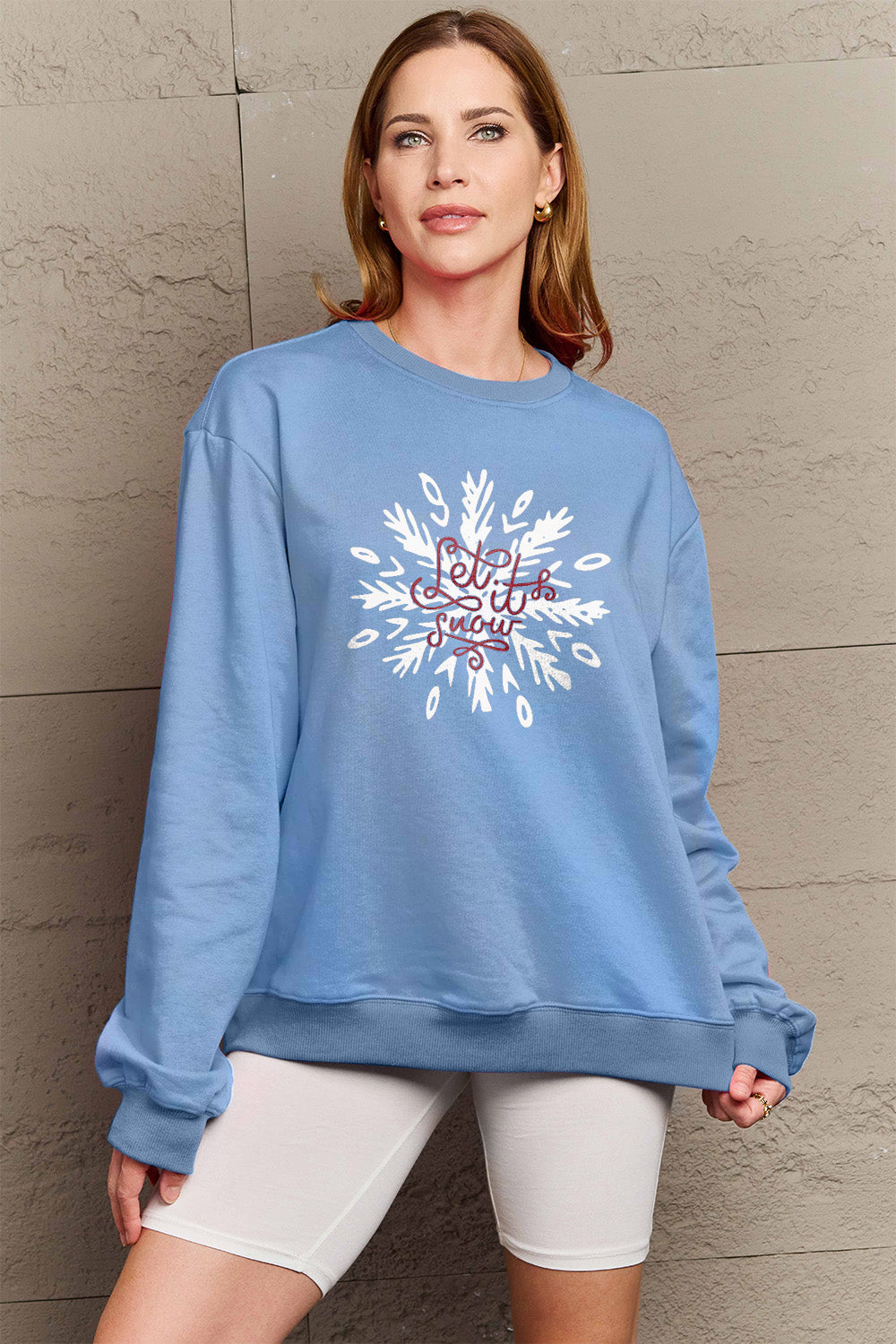 SIMPLY LOVE Full Size "LET IT SNOW" Long Sleeve Christmas Sweatshirt