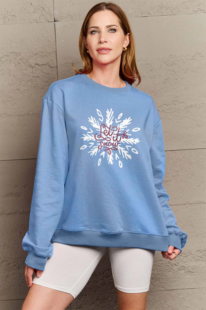 SIMPLY LOVE Full Size "LET IT SNOW" Long Sleeve Christmas Sweatshirt