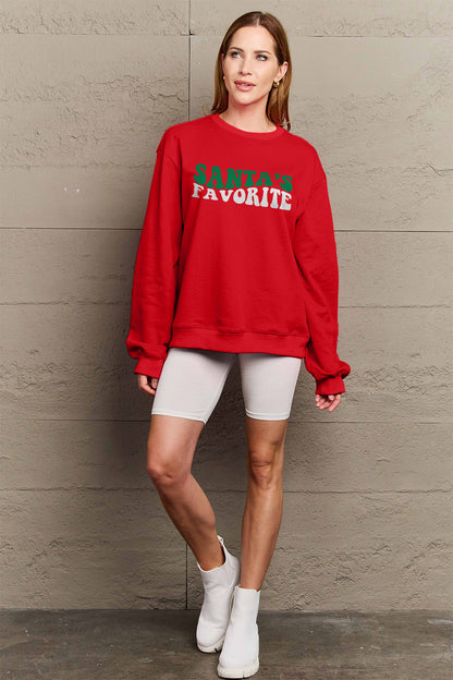 SIMPLY LOVE Full Size "SANTA'S FAVORITE" Round Neck Sweatshirt