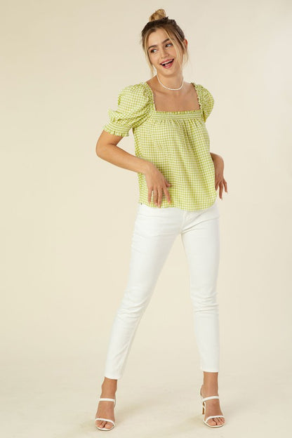 LILOU Elegant Smocked Casual Top with Puff Sleeve