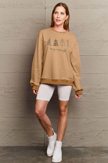 SIMPLY LOVE Full Size "MERRY AND BRIGHT" Graphic Sweatshirt