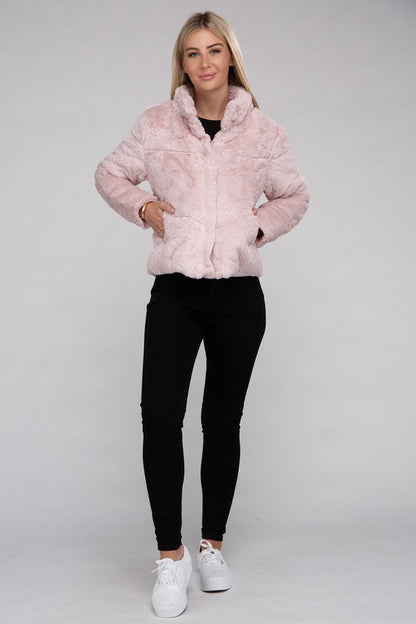 AMBIANCE APPAREL Fluffy Zip-Up Sweater Coat