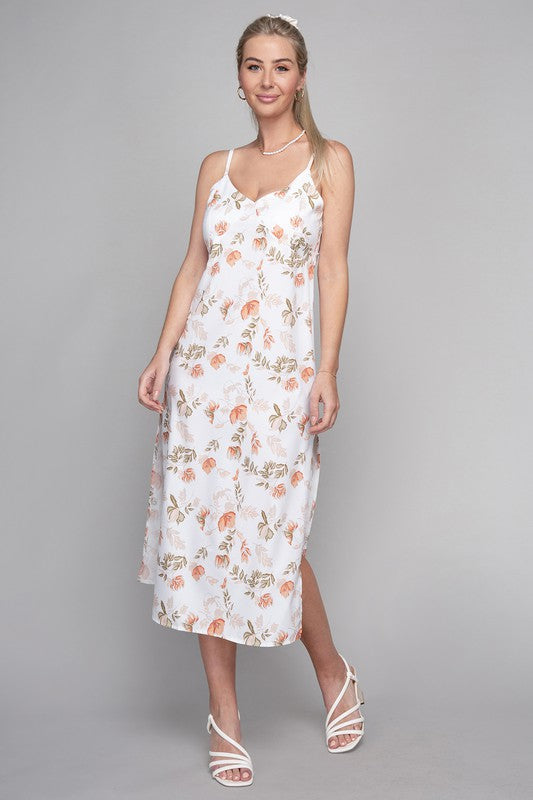 NUVI APPAREL Frenchy Tied Backless Floral Cami Dress