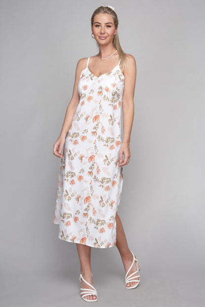 NUVI APPAREL Frenchy Tied Backless Floral Cami Dress