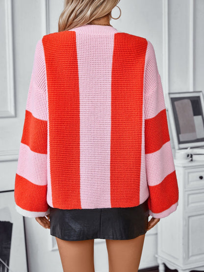 DRIZZLE Color Block Round Neck Long Sleeve Sweater