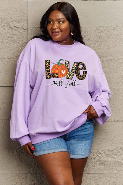 SIMPLY LOVE Full Size "LOVE FALL Y'ALL" Autumn Graphic Sweatshirt