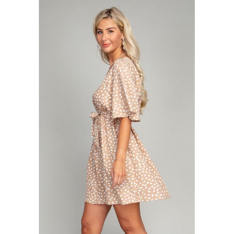 NUVI APPAREL Allover Print Belted Dress