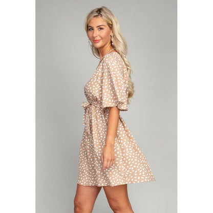 NUVI APPAREL Allover Print Belted Dress