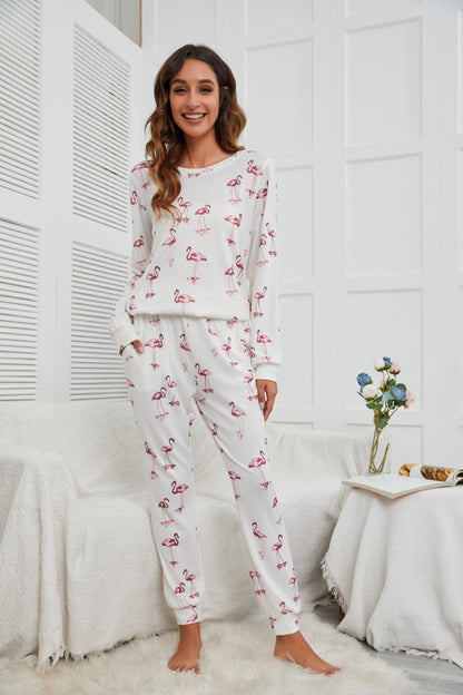 X.Y.M. Flamingo Long Sleeve Top and Pants Pajama Set