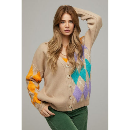 DAVI & DANI Plus V Neck Button Front Cardigan