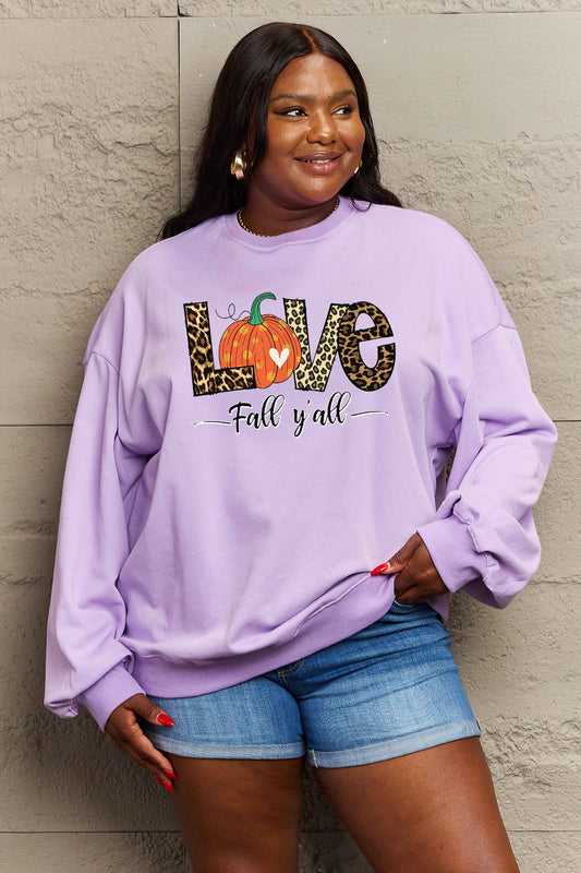 SIMPLY LOVE Full Size "LOVE FALL Y'ALL" Autumn Graphic Sweatshirt