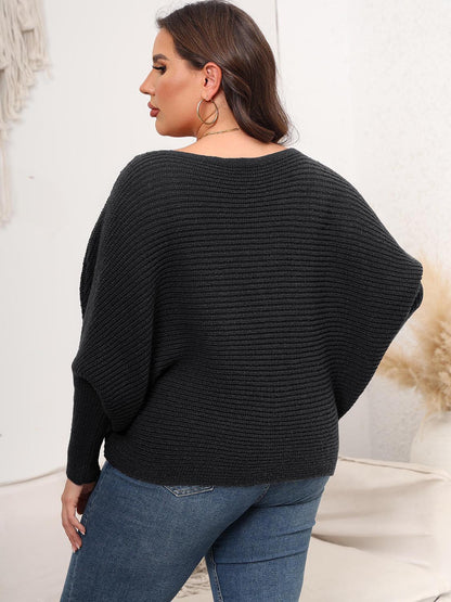 Full Size Boat Neck Batwing Sleeve Sweater-up to 3XL