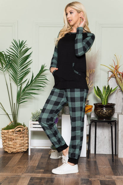 CELESTE Plaid Long Sleeve T-Shirt with Pockets