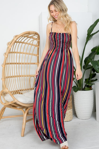 E LUNA Stripe Smocked Maxi Tank Dress