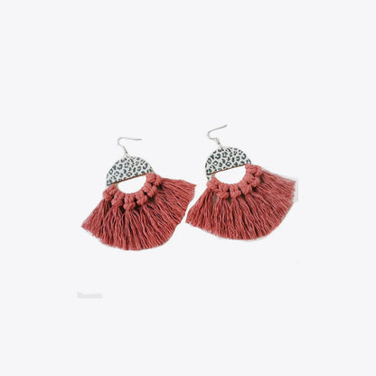 Tassel Detail Boho Leopard Drop Earrings