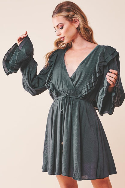 ONE & ONLY COLLECTIVE Ruffle Surplice Tied Mini Dress