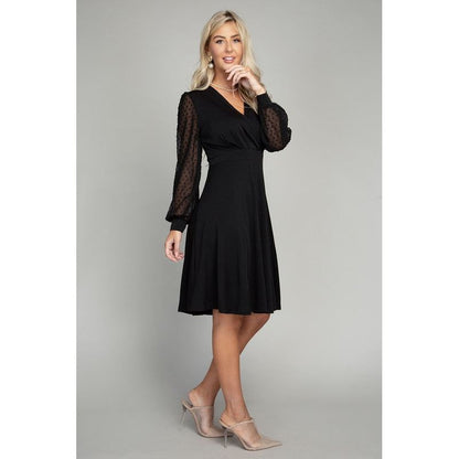 NUVI APPAREL Black Swiss Dot puff Sleeve Dress