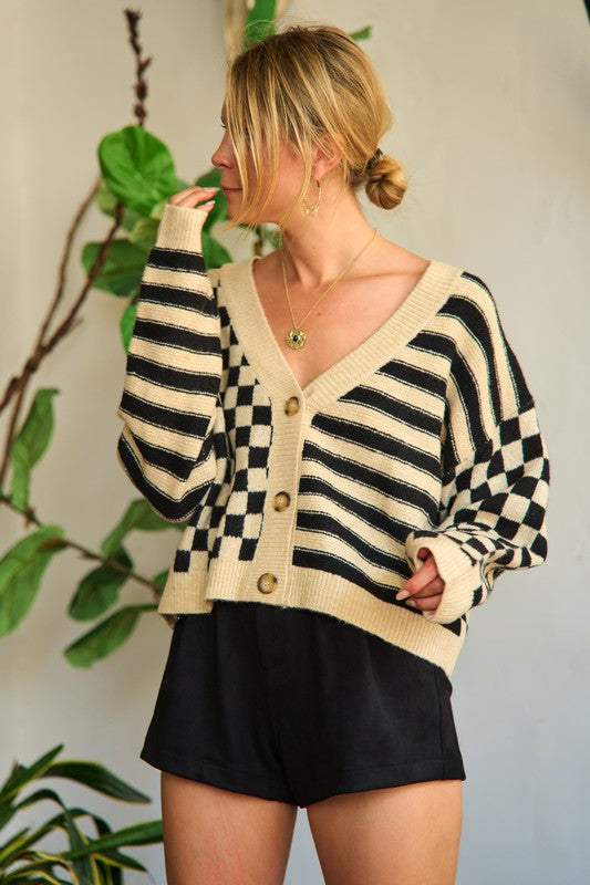 JADE by JANE Contrast Pattern Cardigan Sweater