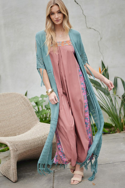 DAVI & DANI Long Summer Cardigan with Fringe