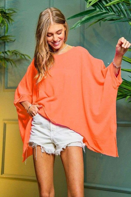 DAVI & DANI Round Neck Loose Fit Kimono Sleeve Sweater