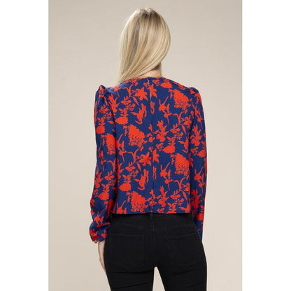 NUVI APPAREL Floral Print  Puff Sleeve Blouse