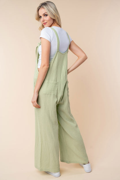 WHITE BIRCH Texture Sleeveless Wide Leg Jumpsuit