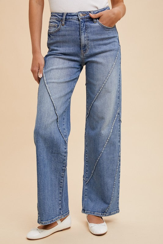 Annie Wear Women's Wide Leg Jeans with Decorative Seams