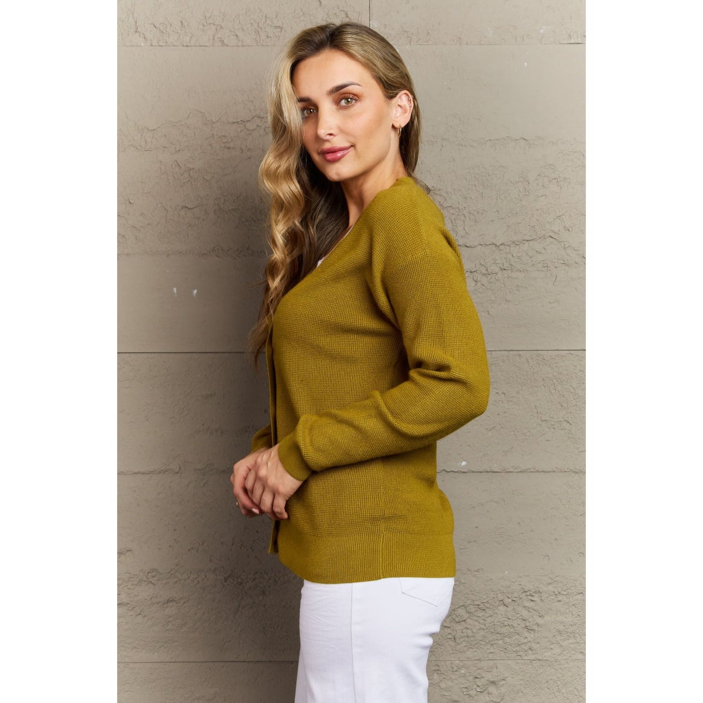 ZENANA Kiss Me Tonight Full Size Button Down Cardigan in Chartreuse