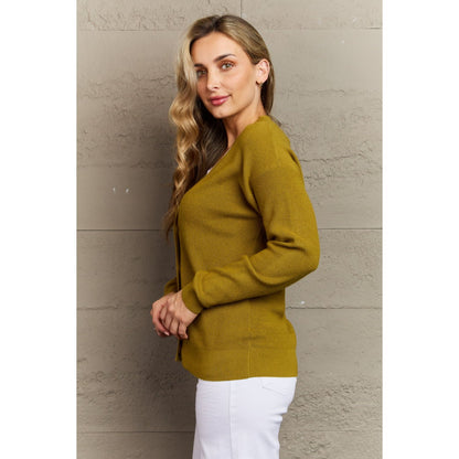 ZENANA Kiss Me Tonight Full Size Button Down Cardigan in Chartreuse