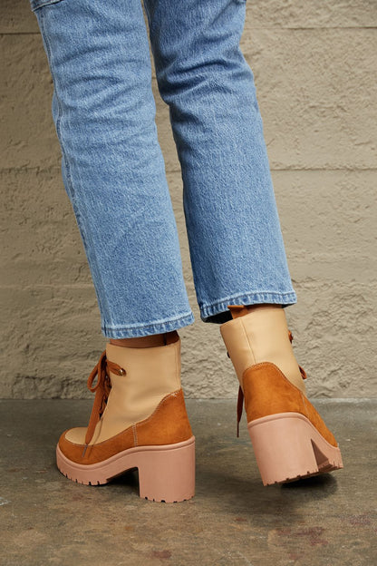 EAST LION CORP Tan Lace-Up Lug Ankle Booties