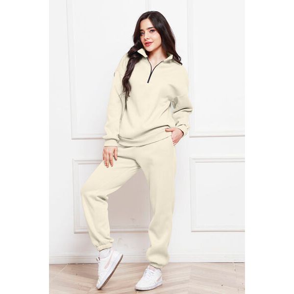 Half Zip Long Sleeve Sweatshirt and Pants Set