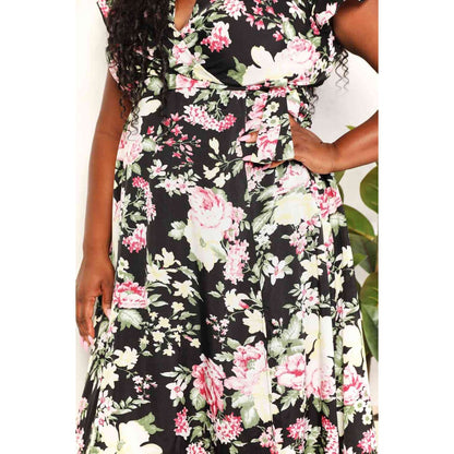 DOUBLE TAKE Floral Flutter Sleeve Tie-Waist Split Dress