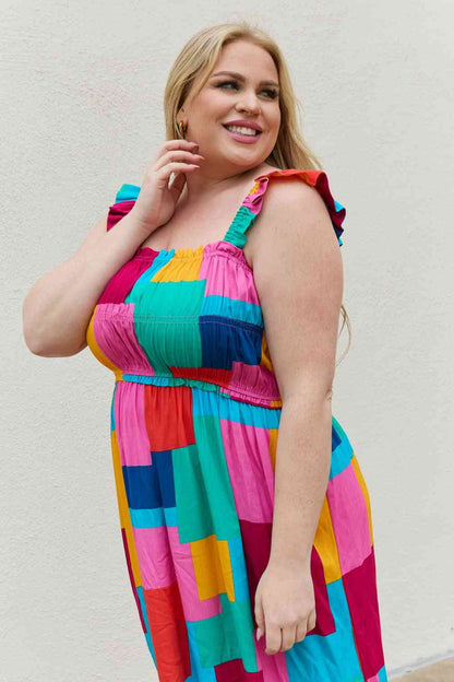 AND THE WHY Multicolored Square Print Summer Dress- S-3XL