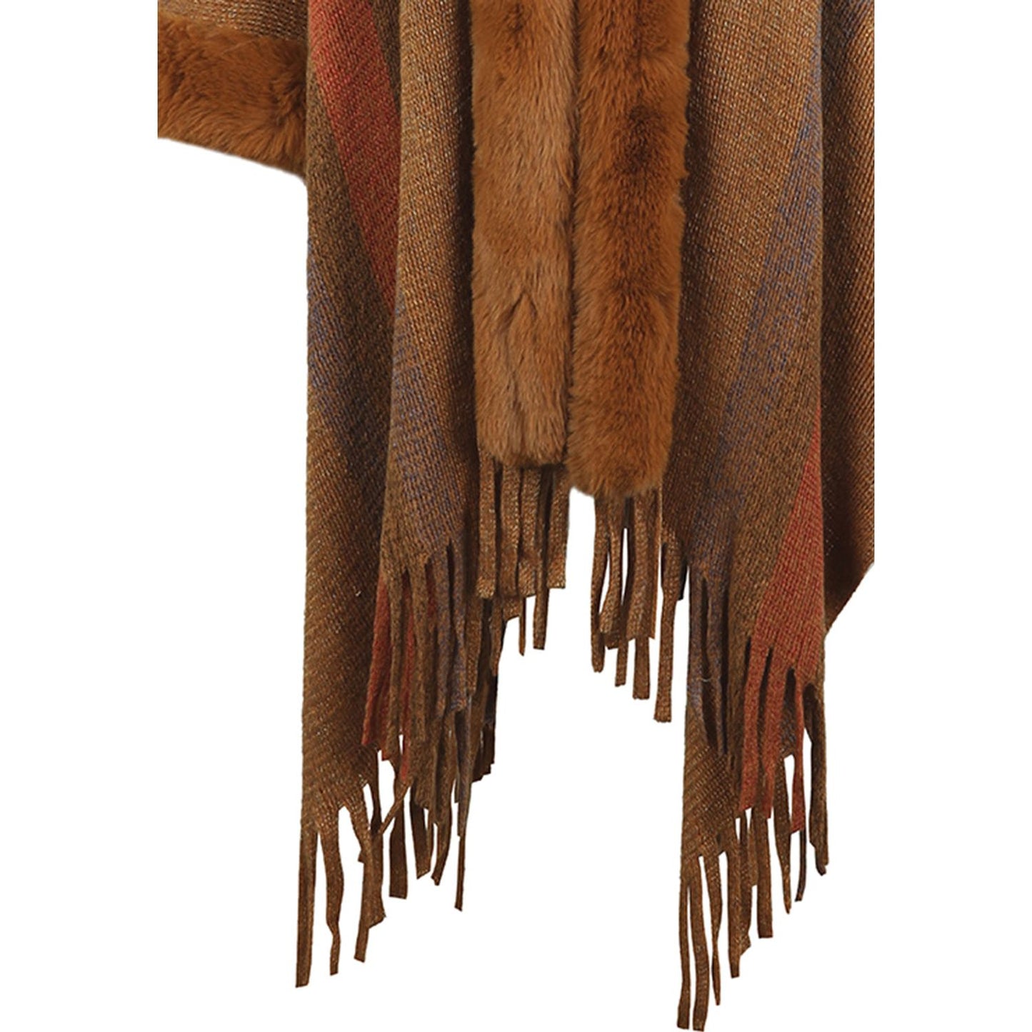 Color Block Fringe Detail Poncho