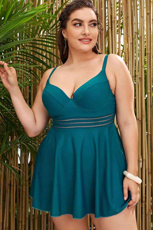 Plus Size Two-Piece Strapped Swim Dress