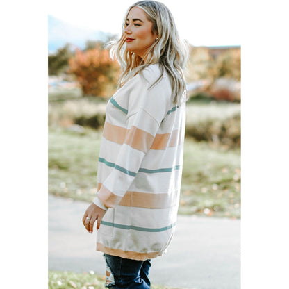 Plus Size Striped Open Front Cardigan