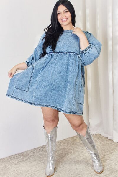 HEYSON Full Size Oversized Denim Babydoll Dress