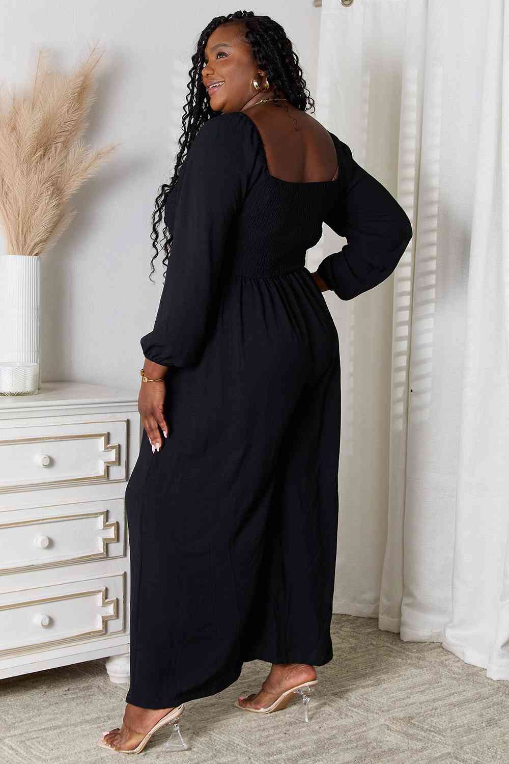 DOUBLE TAKE Black Square Neck Jumpsuit with Pockets