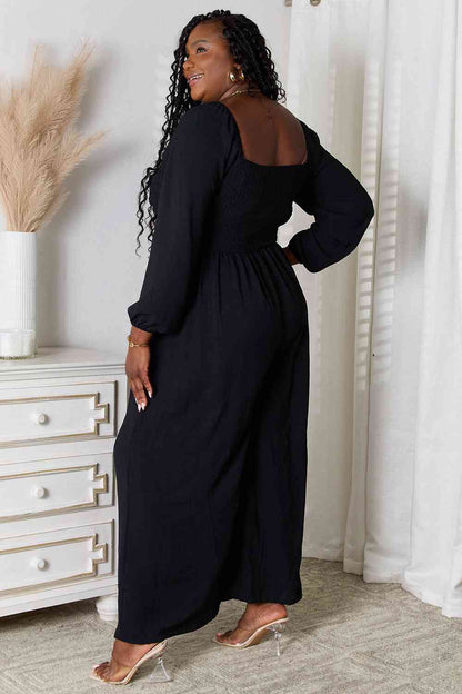 DOUBLE TAKE Black Square Neck Jumpsuit with Pockets