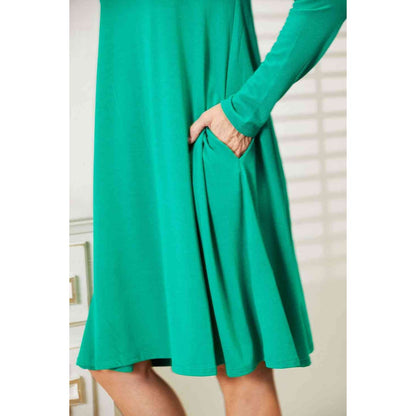 ZENANA Full Size Long Sleeve Flare Dress with Pockets