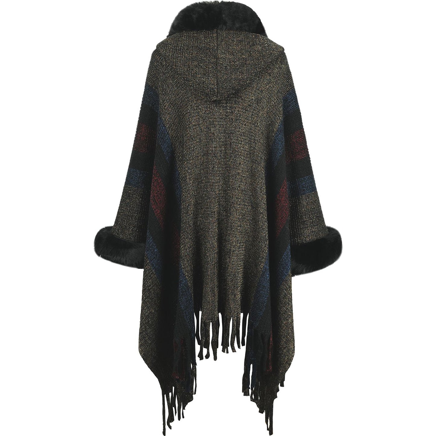 Color Block Fringe Detail Poncho