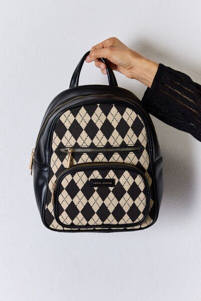 DAVID JONES Argyle Pattern PU Leather Backpack