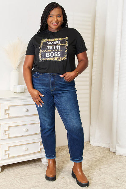 SIMPLY LOVE "WIFE MOM BOSS" Leopard Graphic T-Shirt