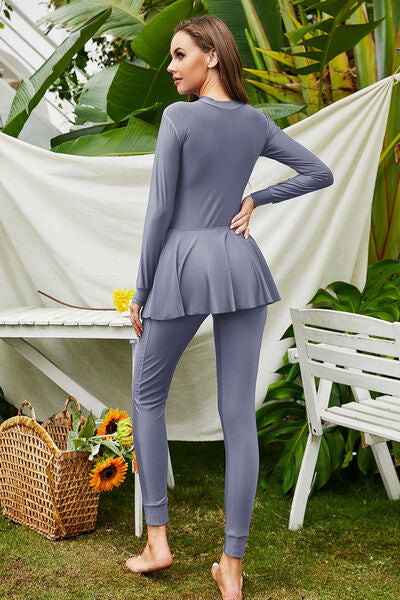 Mock Neck Long Sleeve  Modest One-Piece Swimwear