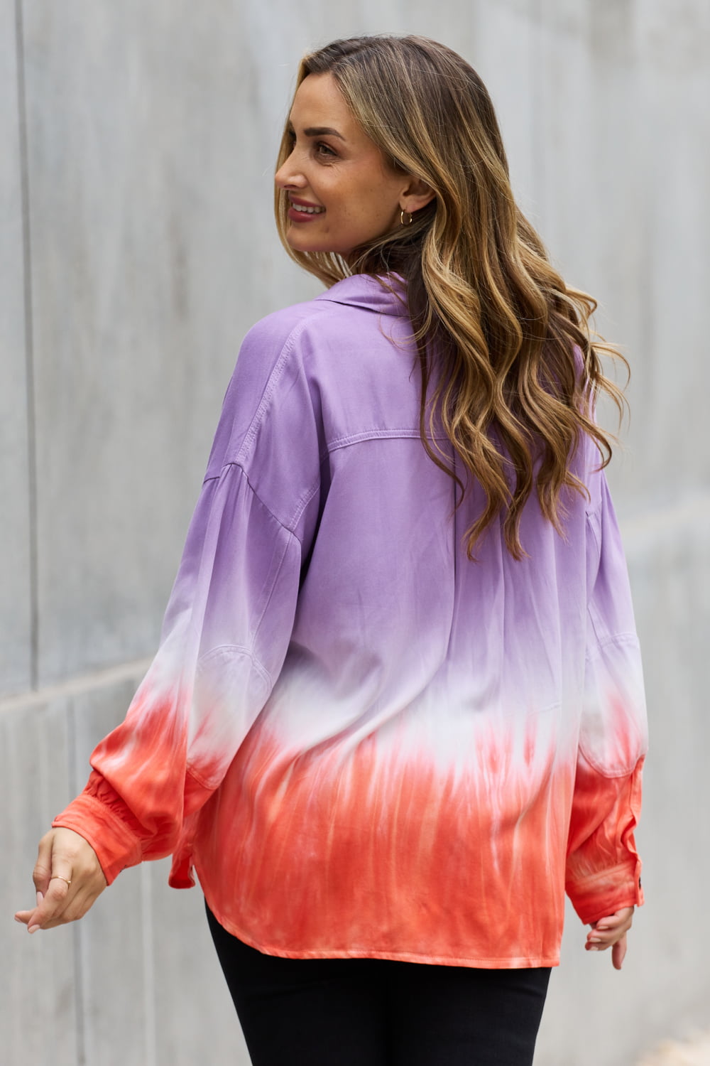 WHITE BIRCH Relaxed Fit Lavender Tie-Dye Button Down Top