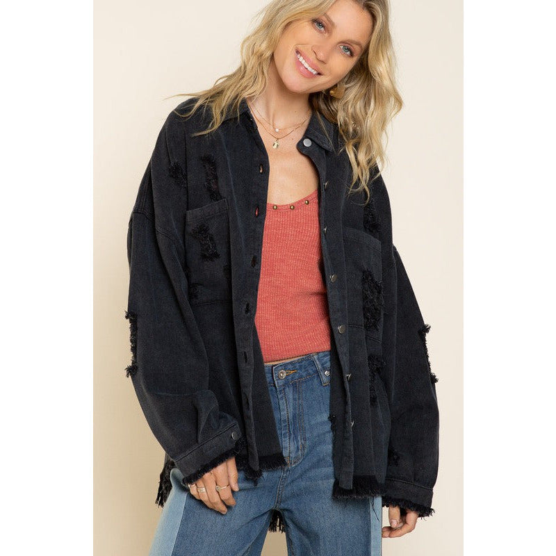 POL Button down Veste en jean oversize SMT1165D...