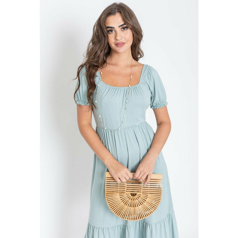 EG Fashion Square Neck Puff Sleeve Boho Dress